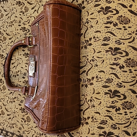 Anne Klein brown reptile pattern purse satchel - Picture 3 of 12